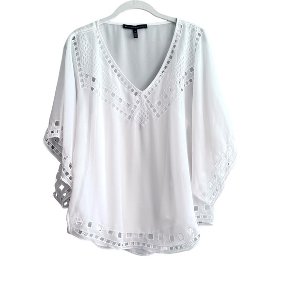 WHBM Cutout Detailing Kimono Blouse Chiffon with Cami Eyelet Pure White Size M - Picture 4 of 14